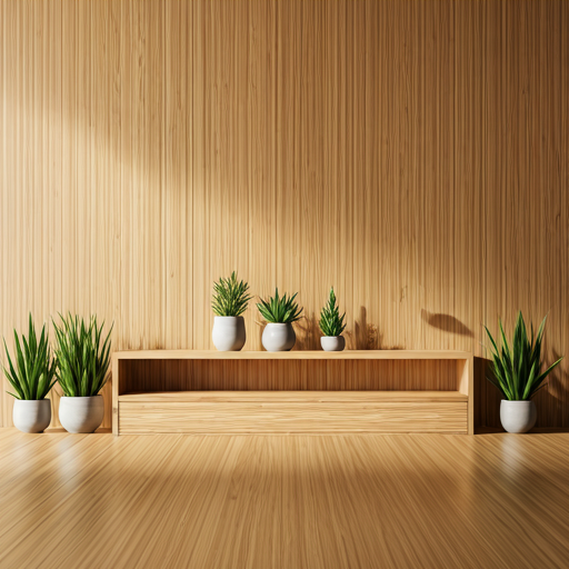 Minimalist wooden interior with plants