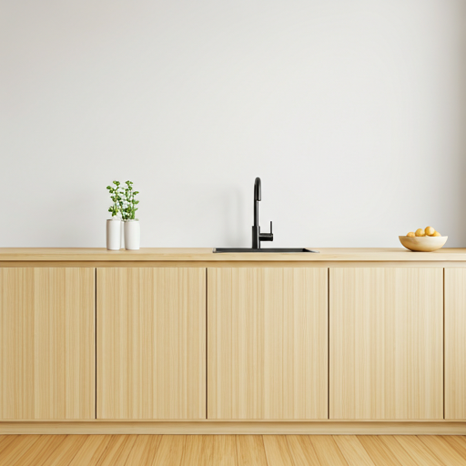 Modern kitchen with light wood cabinetry