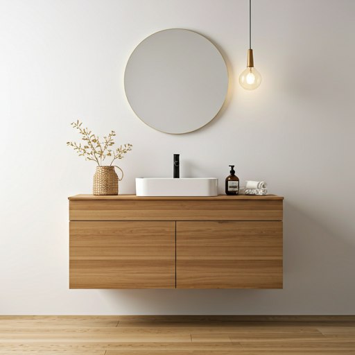 Modern bathroom with wooden vanity
